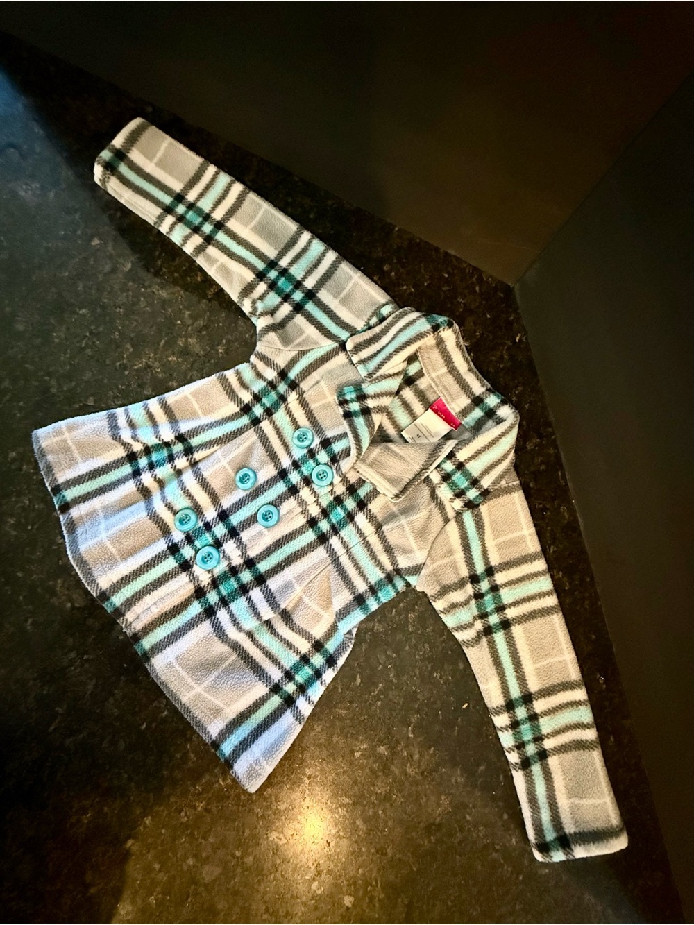 Penelope Mack Toddler Girl Size 4T plaid fleece toddler pea coat teal grey check